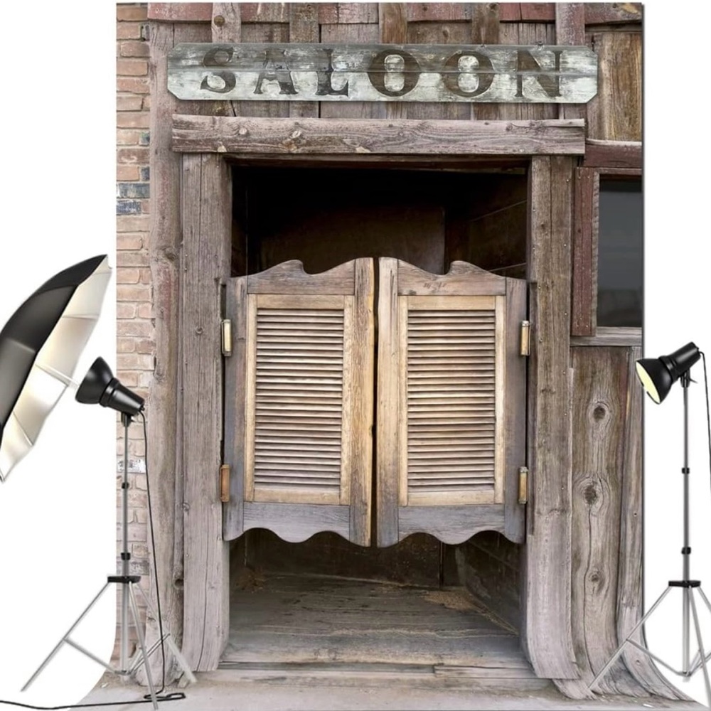 Rustic Western Saloon Door vinyl Backdrop 5x7 ft